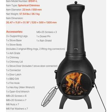 Cheminée d'Extérieur VEVOR avec Barbecue et Housse Imperméable 130 cm