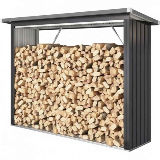 Abri à Bois Extérieur en Acier Gris Foncé 213 cm avec Toit Incliné