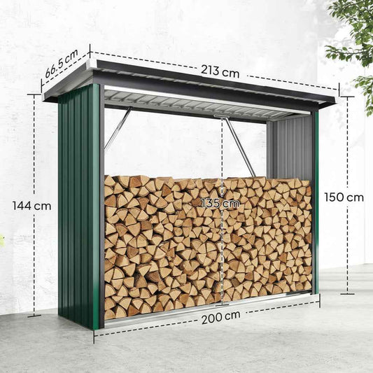 Abri à Bois Extérieur en Acier Galvanisé  213 cm Vert