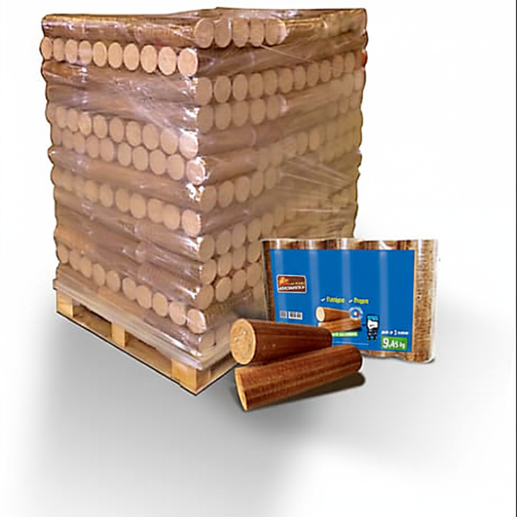 Palette de 104 Packs de Bois Densifié 5 Bûches (1004 kg) Haute Performance