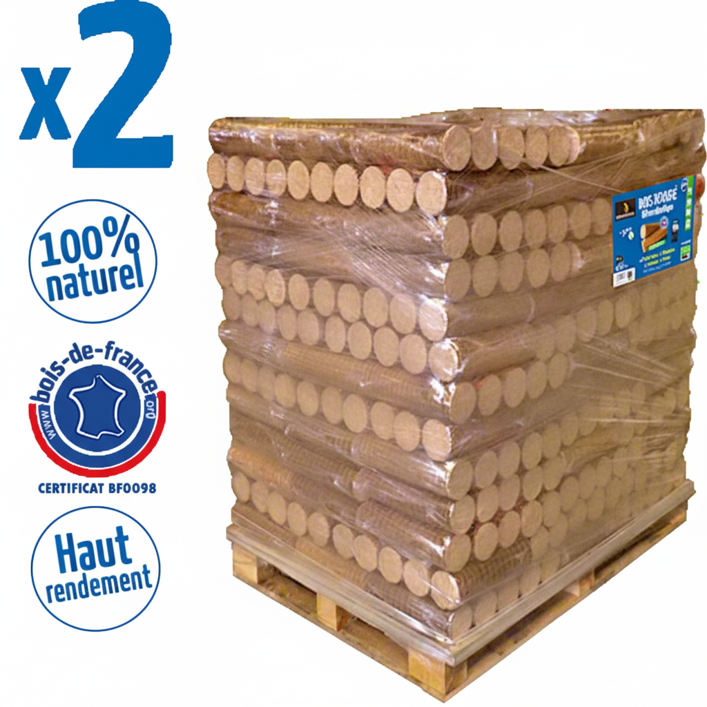 Bois Densifié Palette 208 Packs de 5 Bûches – Haut Pouvoir Calorifique