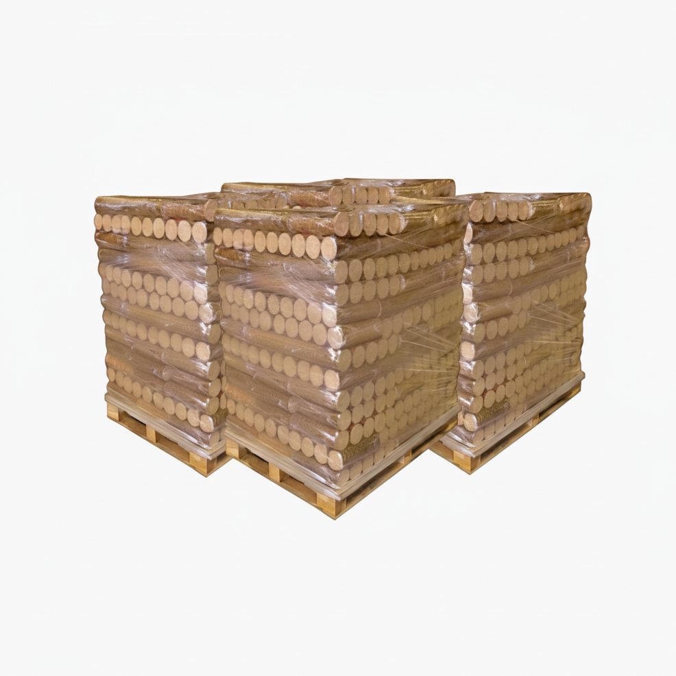 Lot de 3 Palettes de Bois Densifié – 312 Packs de 5 Bûches (3012 kg)