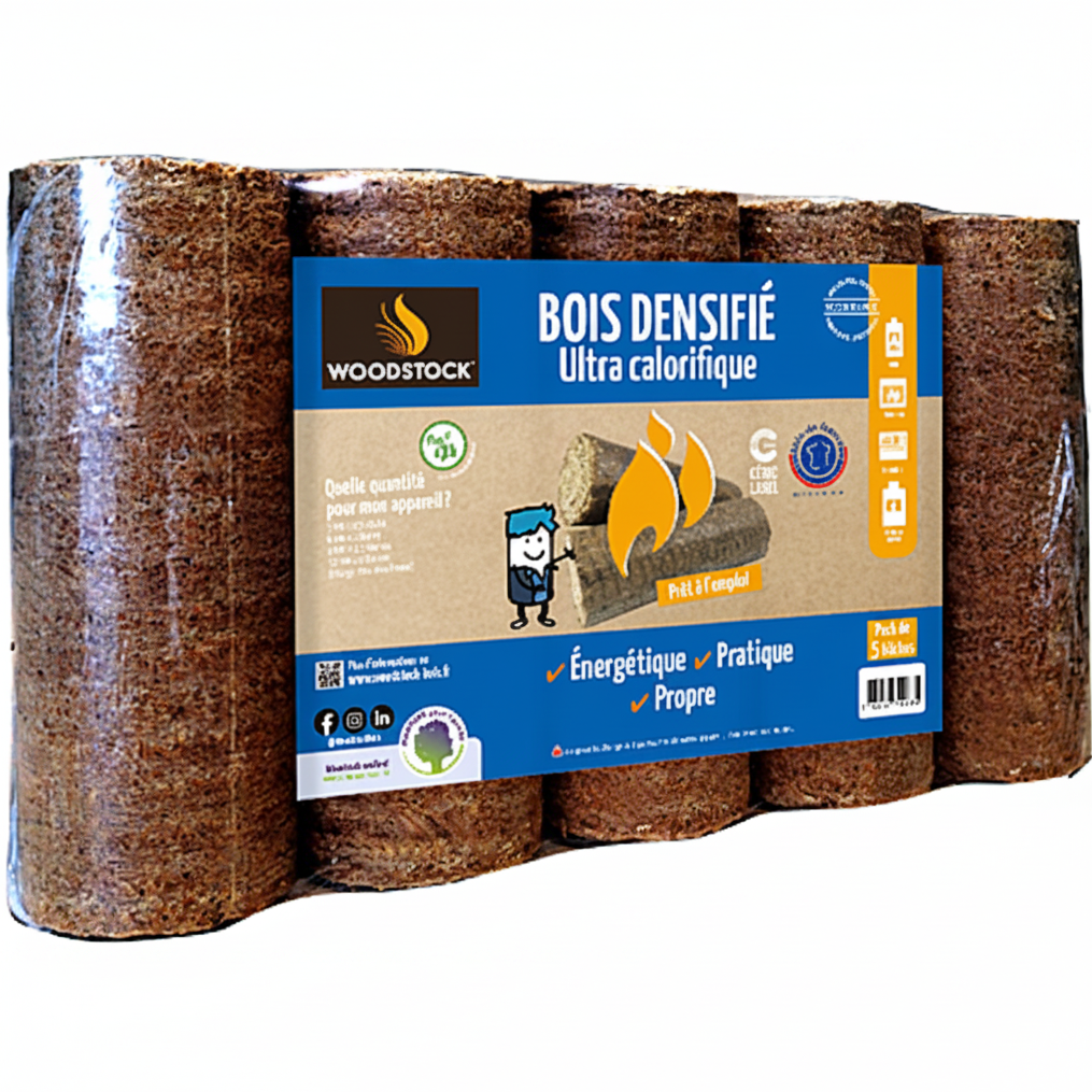 Palette de 104 Packs de Bois Densifié 5 Bûches (1004 kg) Haute Performance