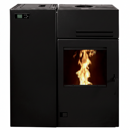 Poêle Mixte Bois et Granulés  10 kW Hybride Noir – WiFi en Option