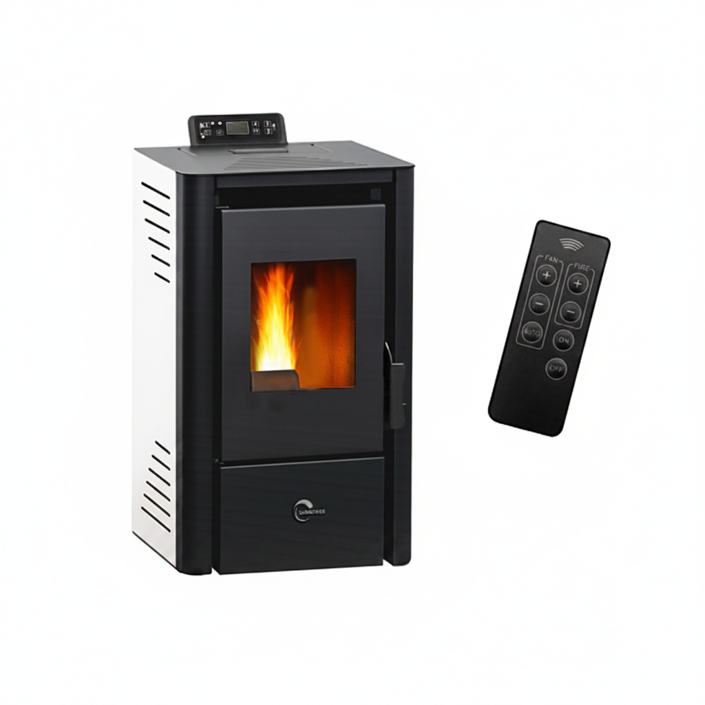 Poêle à Granulés Étanche  9,4 kW Blanc + Kit d’Installation Ø80/125