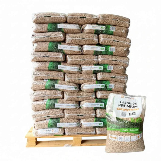 Granulés de Bois Premium DINplus – Palette 65 Sacs 975 kg