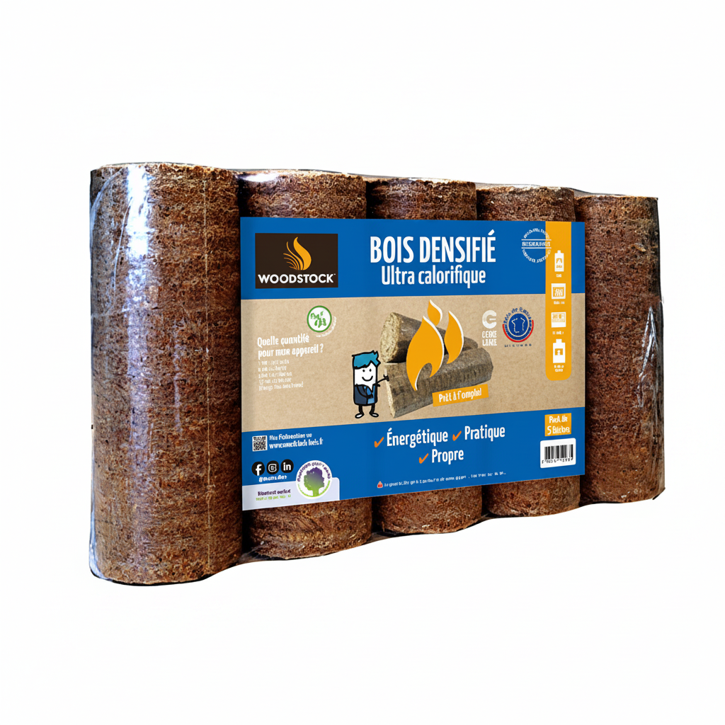 Lot de 3 Palettes de Bois Densifié – 312 Packs de 5 Bûches (3012 kg)