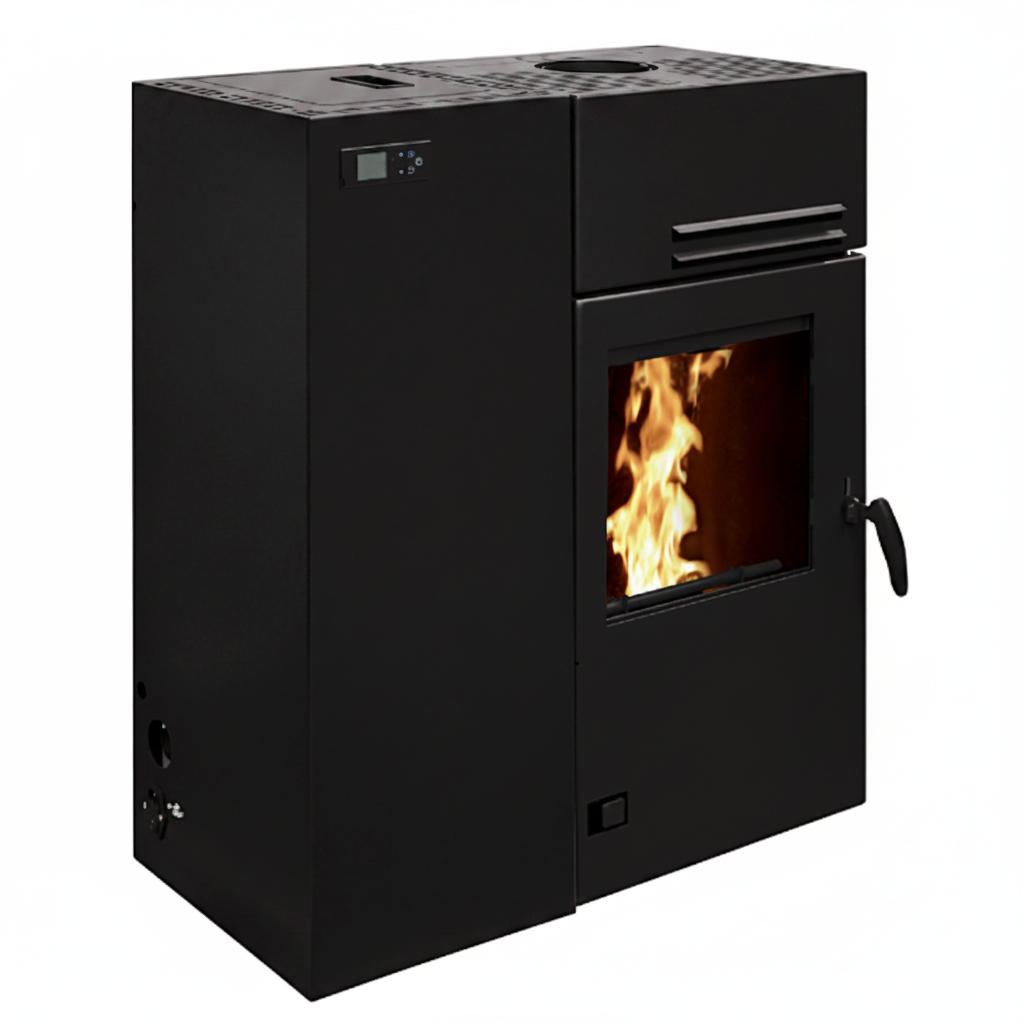 Poêle Mixte Bois et Granulés  10 kW Hybride Noir – WiFi en Option