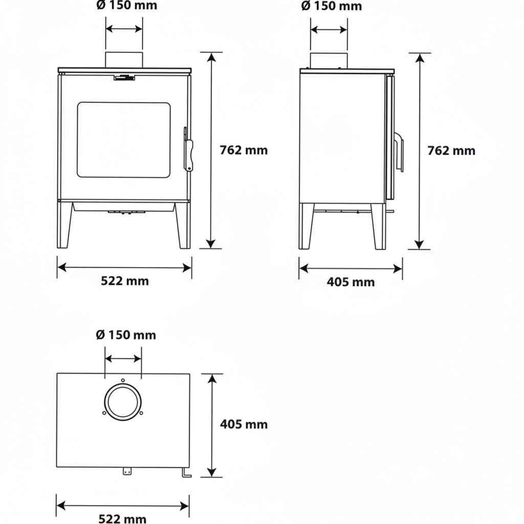 Poêle à Bois  7,6 kW Noir – Rendement 76 % – Classe A